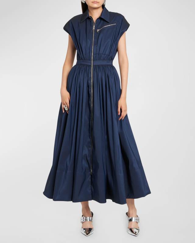 Collared Zip-Up Midi Dress
